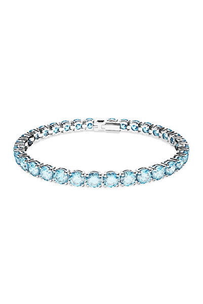 Swarovski Matrix Tennis Bileklik, Round Cut, Mavi, Rodyum Kaplama, S - 5648927