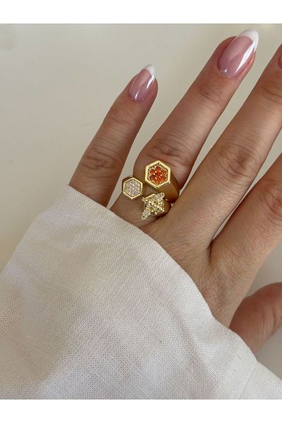 CHARMLUCKY Bee Honeycomb Ring