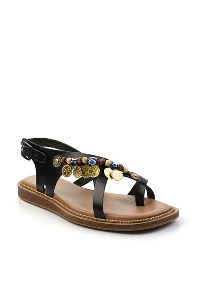 Bambi Black Leather Women's Sandals K05465048703