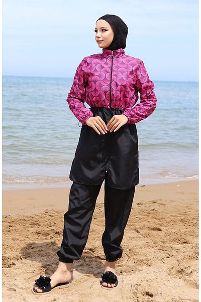 sefamerve Ebrar Full Covered Elastic Waist Hijab Μαγιό 5039-04 Cherry