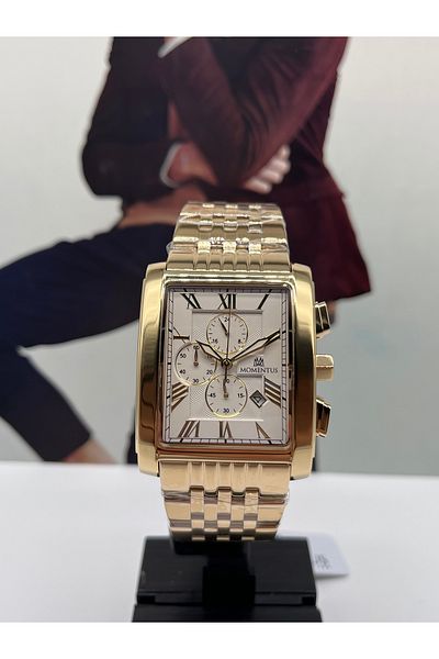 Momentus Gold Rectangular Men's Wristwatch 5 Atm Waterproof with 3 Years Warranty