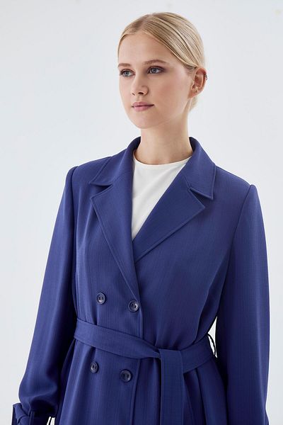 Zühre Double Breasted Collar Sleeve Detailed Belted Violet Cap 13761