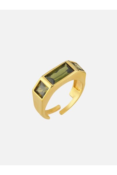 LİNYA JEWELLERY Vega Kristal Taşlı Yüzük Haki Yeşili