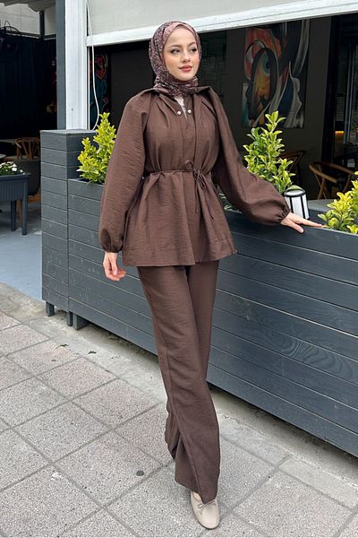 Ovn. Eloria Pearl Button Balloon Sleeve Suit - Dark Brown