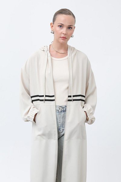 Puane Women's Front Striped Zipper Detailed Cap - 15199Hrk - Beige