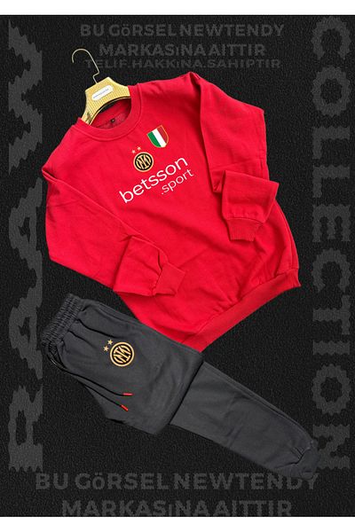 Minikelya Inter Logo Hooded Sweatshirt and Sweatpants Set Men's Fan Sportswear Set 2-Piece Combination