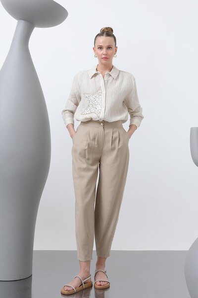 Puane Γυναικείο παντελόνι με ελαστικό πίσω μέρος - 18235PNT - CAMEL