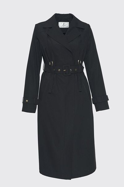 Zühre Double Breasted Collar Epaulet Detailed Belted Black Trench Coat 13758