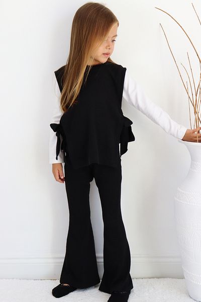 Parla Kids Girl's Simena Black Tie Detailed Top, Spanish Bottom, Top Tracksuit