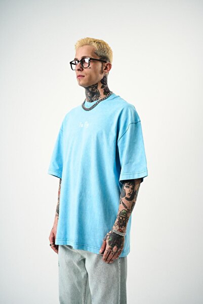 Respire Ανδρικό μπλουζάκι με στάμπα To Fly Washed Oversize Μπλε