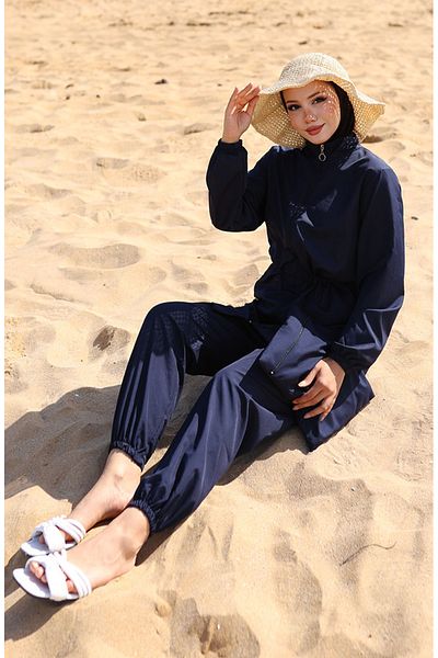 sefamerve Hijab-Badeanzug mit Tasche 5035-01 Marineblau