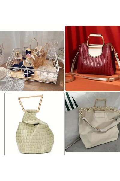 OZN AKSESUAR Quadrilateral Bag Handle, Metal Purse Handle, Metal Handle, Knitting Bag Handle (Pair) Silver