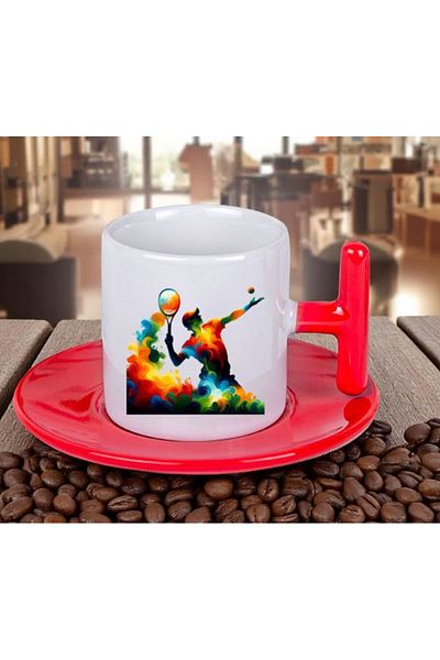 LADİJİTAL BASKI ÇÖZÜMLERİ Tennis Player Printed Red t Turkish Coffee Cup
