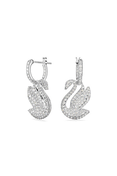 Swarovski 5647545 Earring Iconic Swan:pe Hoop Earrings Whi/rhs