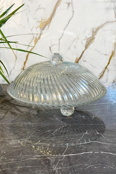 MAY HOME Crystal Footed Cake Jar Plate & Glass Cake Pastry Food Presentation