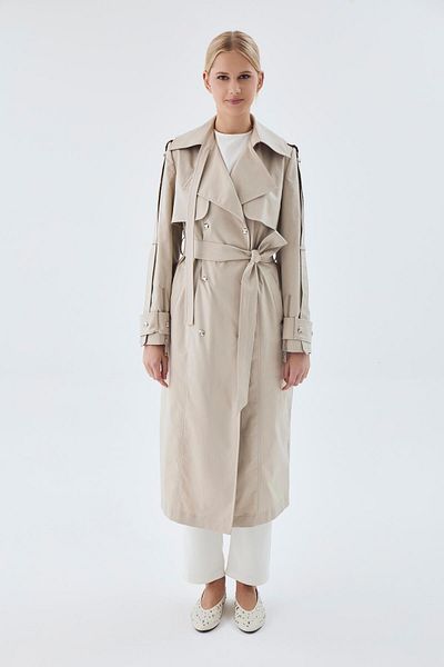 Zühre Double Breasted Collar Epaulet Detailed Belted Stone Trench Coat 13760