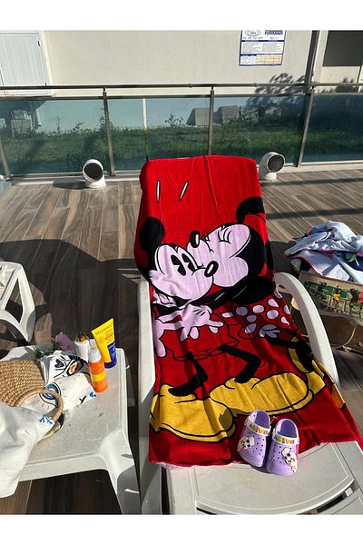 Explore Home , Mickey Mouse, Patterned, Beach, Towel - Red