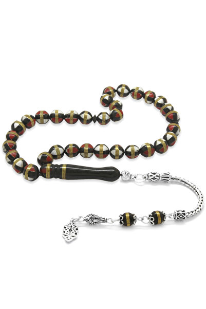 Tesbihane 925 проба срібла з червоною мінною набивкою, латунний спіральний ку...