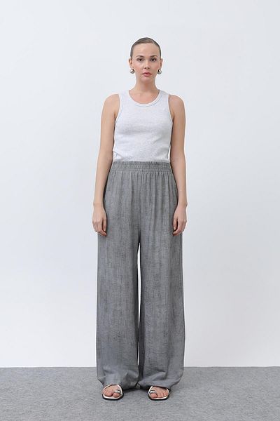 Puane Women's Elastic Waist Loose Trousers - 18238Pnt - Gray