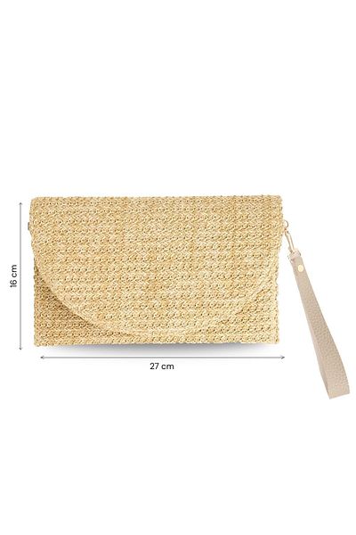 Mio Gusto Beige Color Straw Textured Cross Strap Women's Shoulder Bag