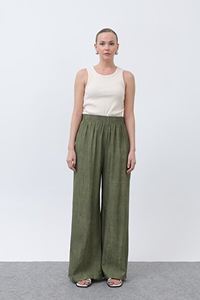 Puane Women's Elastic Waist Loose Trousers - 18238Pnt - Khaki