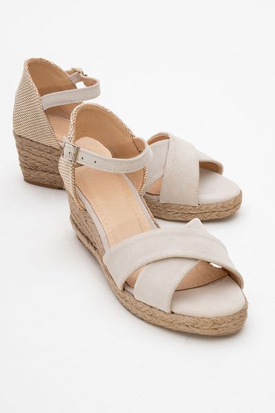 LuviShoes MİRİA Sandale cu toc cu pană pentru femei, din piele naturală, din piele de căprioară bej