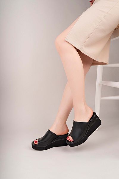 bulutmod Ba04265 Black D Women's One Piece Daily Evening Dress Padding 7 cm Heel Slippers - 38
