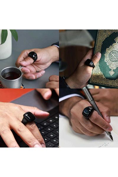 Generic حلقة تسبيح ذكية مقاس 20 ملم و22 ملم مقاومة للماء مع تذكير بالاهتزاز وعداد تسبيح واتصال بلوتوث أسود