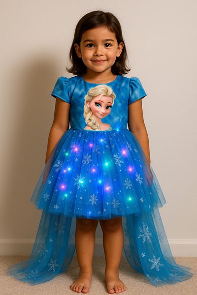 Beryka Blue Tutu Dress with Led Light Elsa Figure – Lined, Princess Model