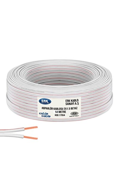 Poke 50 Metre 2x1,5mm Beyaz Kırmızı Çizgili Elektrik Ses ve Hoparlör Kablosu ...