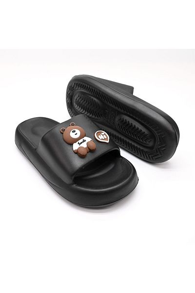 Tmall Papuci de damă, spumă, ușori cu imprimeu cu ursuleți de pluș, pd1042, negri