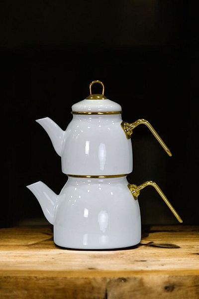 Sezka Life White Enamel Teapot Set