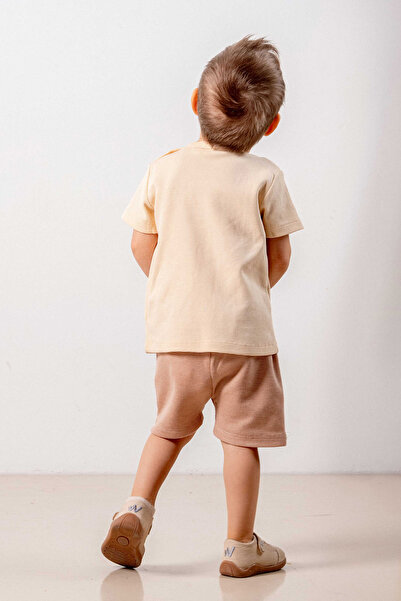 bombe Baby Kids Brown-Camel Bavlněná 2dílná sada s potiskem First I'm Trend Fashion Bottom Top Set