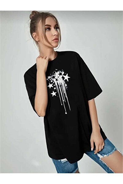 TekTarzz Tricou cu design artistic cu stele imprimate