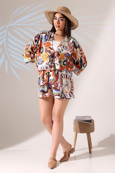 forte bella Ethnic Pattern Multi Bottom-Top Shorts Set