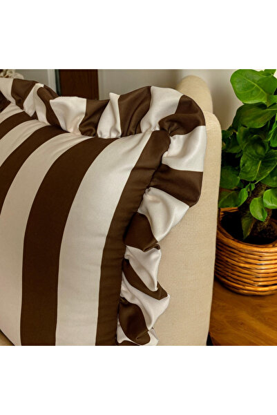 ASDİVA Διακοσμητικό κάλυμμα μαξιλαριού ριχτάρι Brezza ριγέ καφέ-κρέμα 45x45