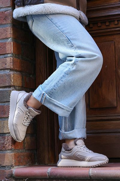 FAST STEP Γυναικεία παπούτσια casual από γνήσιο δέρμα και γούνα 136KZA507-1