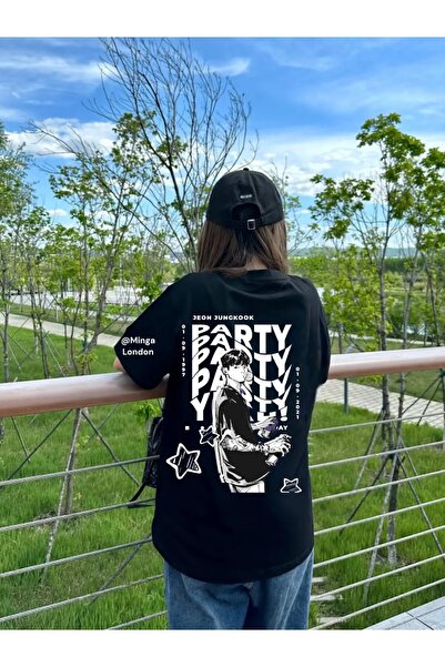 weywot Tricou unisex oversize cu imprimeu pe spate negru Jeon Jung-kook