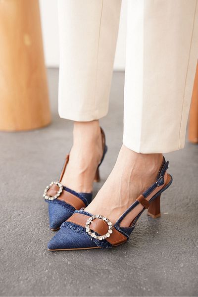 MODAADAM Pantofi cu toc Nero Denim Stone de damă - Denim