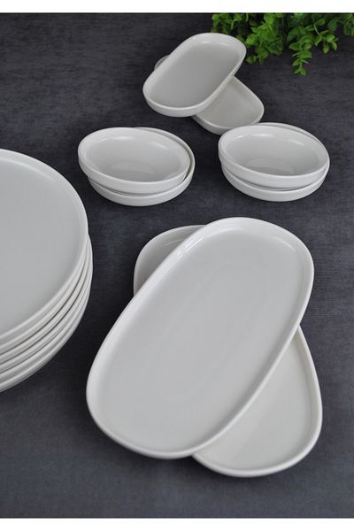 Qualitev 14 Piece White Porcelain Breakfast Set for 6 People Simple Dessert Presentation Set-Class