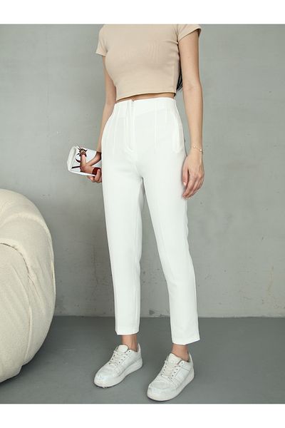 alanora Women's High Waist Collared Fabric Pants