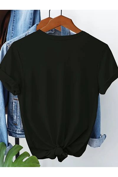 qubo sportswear & company Tricou negru cu mânecă scurtă, unisex, din bumbac, cu imprimeu supradimensionat