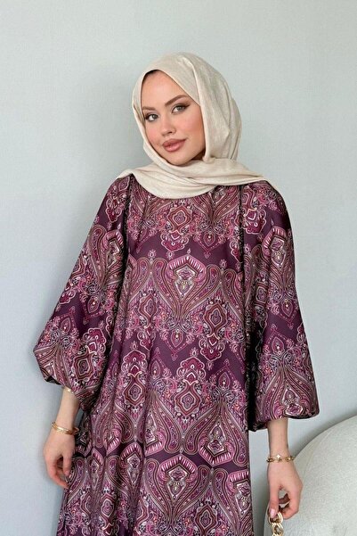 Şulemoda Giyim Μαροκινό σατέν φόρεμα μελιτζάνα