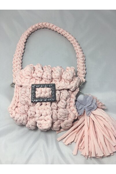 drt tasarım Kadın Penye İp Açık Pembe Mini Omuz Çantası DRT-BAG-0017