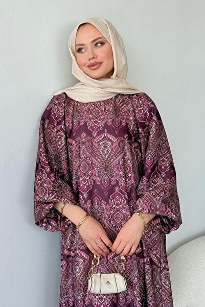 Şulemoda Giyim Μαροκινό σατέν φόρεμα μελιτζάνα