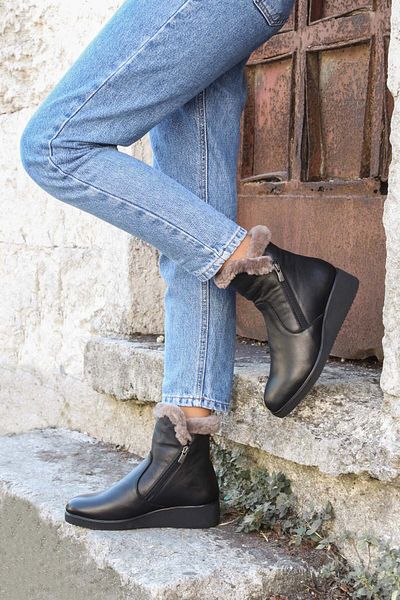 FAST STEP Genuine Leather & Fur Women's Thick Sole Boots 863Kza2053