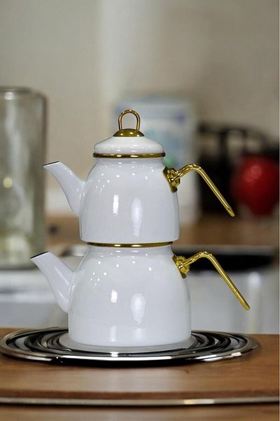 Sezka Life White Enamel Teapot Set