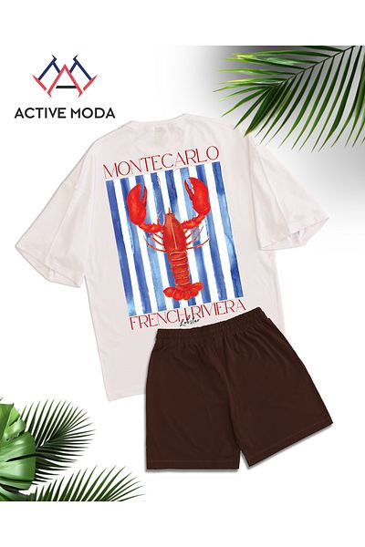 ACTIVE MODA -Men's Short Sleeve Tshirt-Shorts Cotton Lobster Printed