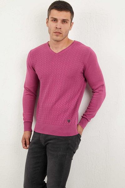 Voltaj Eloise V-Neck Men's Knitwear Sweater Pink
