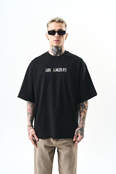 Respire Ανδρικό μπλουζάκι Los Angeles με στάμπα Oversize Μαύρο